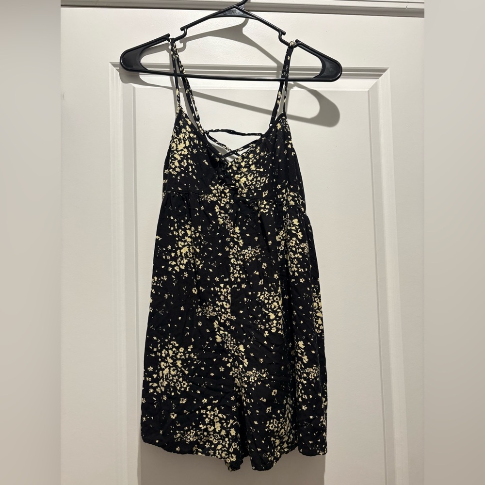 Urban Outfitters Black and Cream Floral Romper
